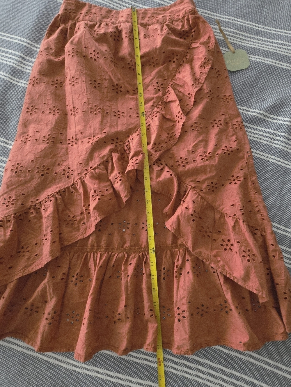 Ruffle Layered front eyelet Midi Mini skirt New S Boho Fairy Dainty 70s